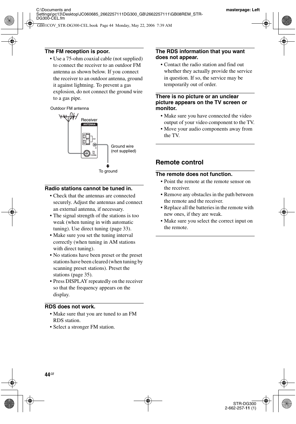 Remote control | Sony STR-DG300 User Manual | Page 44 / 48