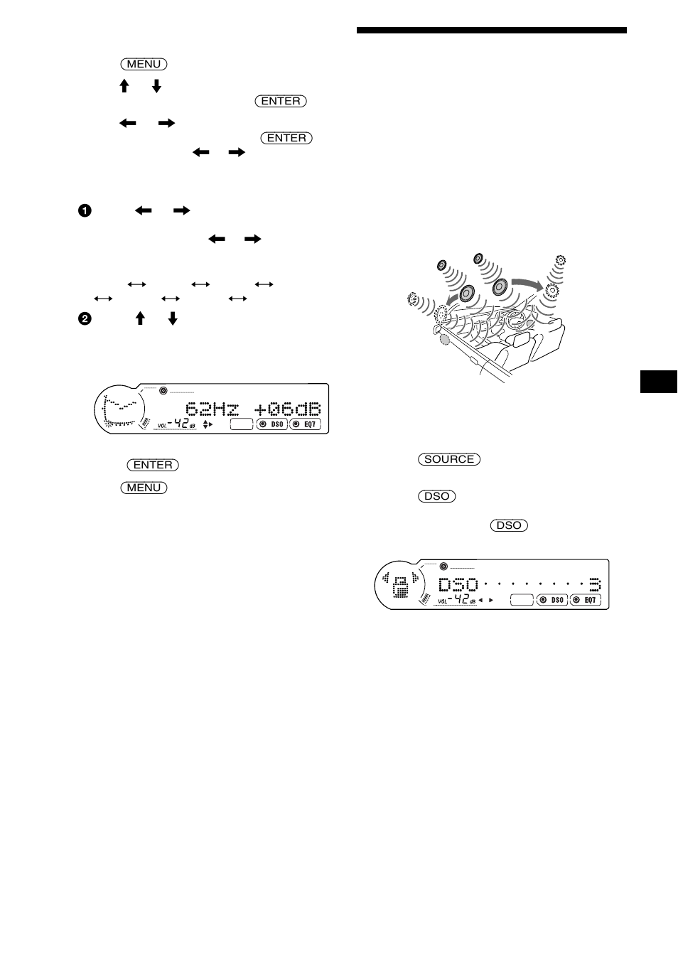 Setting the dynamic soundstage organizer (dso), Setting the dynamic soundstage organizer, Dso) | Sony CDX-CA900X User Manual | Page 19 / 84