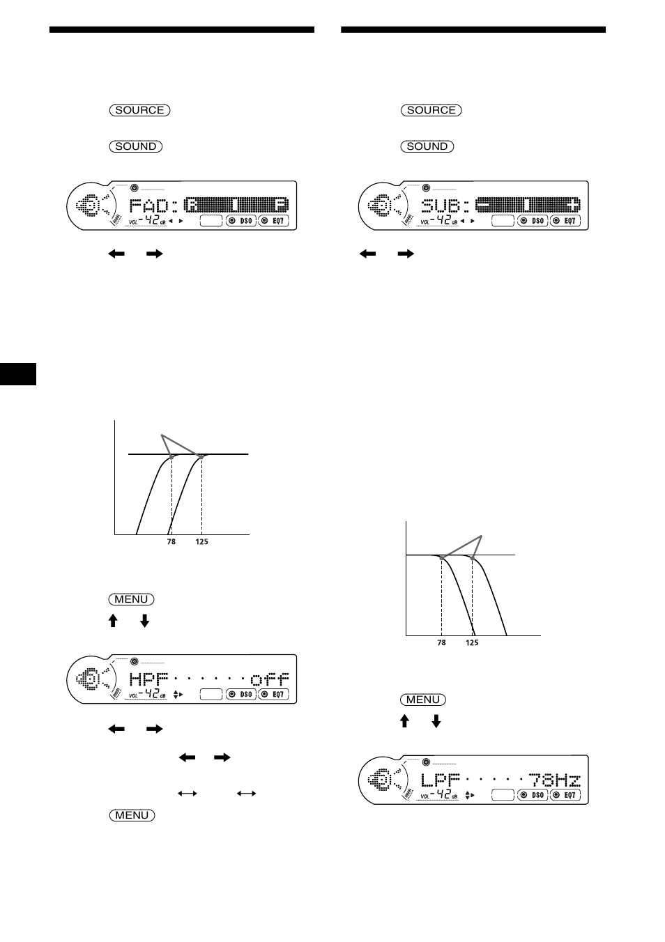 Adjusting the front and rear volume, Adjusting the volume of the subwoofer(s), Subwoofer(s) | 20 adjusting the front and rear volume | Sony CDX-CA900X User Manual | Page 20 / 84