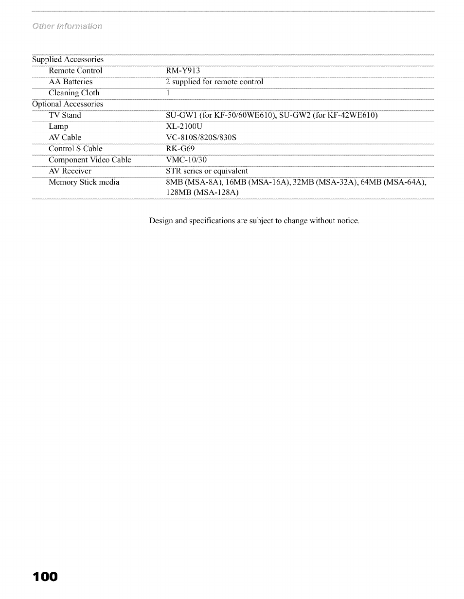 Sony KFO50WE610 User Manual | Page 100 / 104