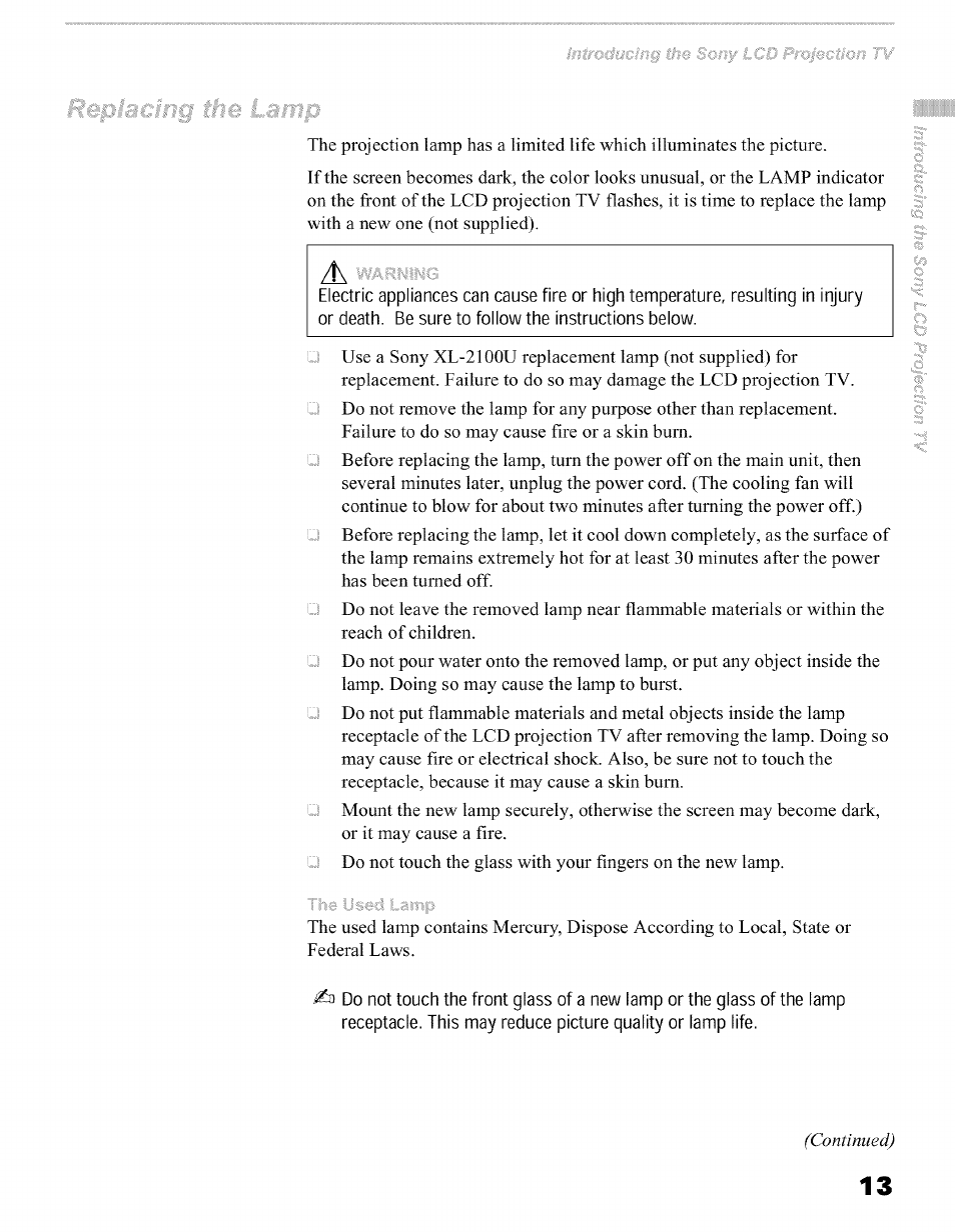 Sony KFO50WE610 User Manual | Page 13 / 104