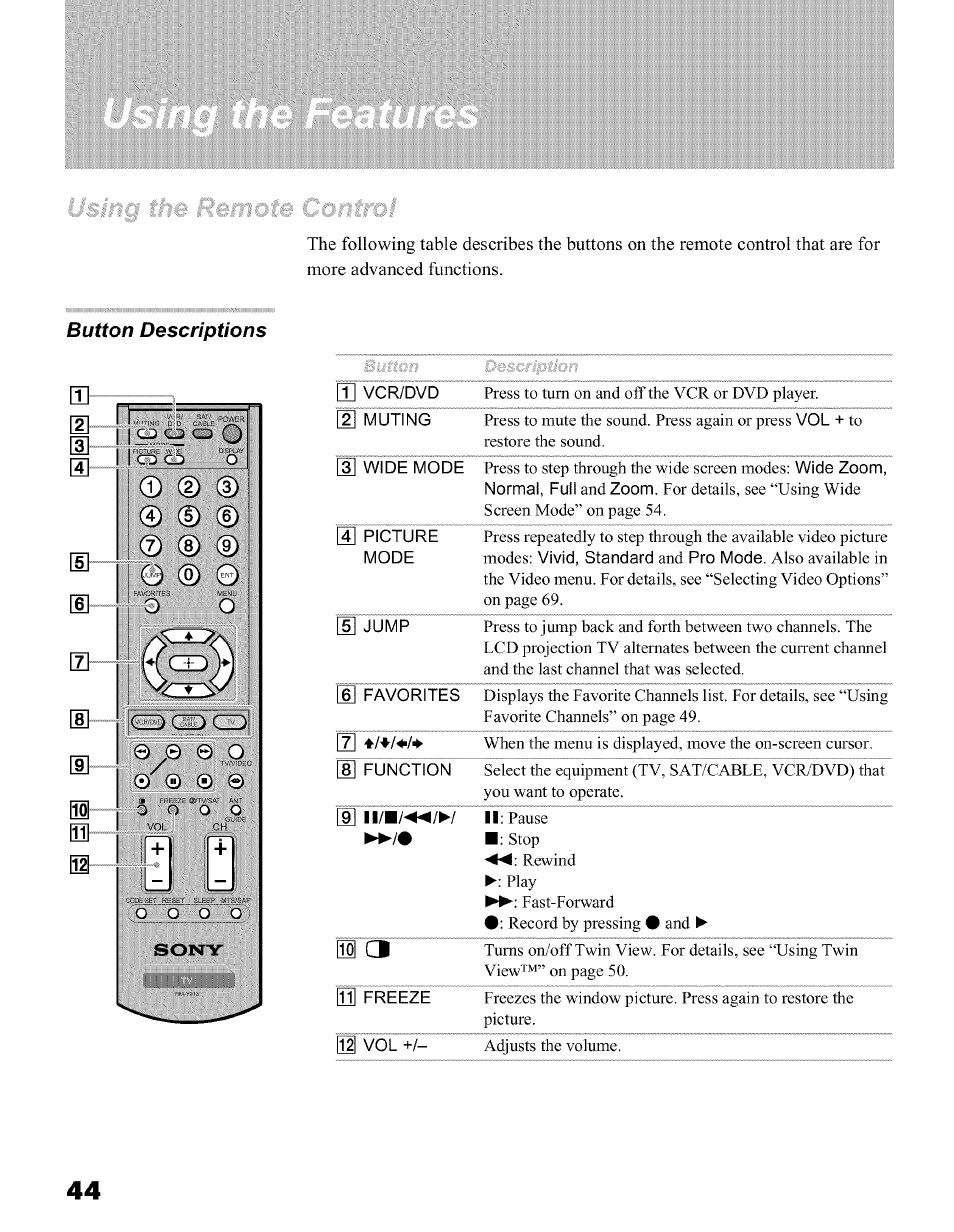 Sony KFO50WE610 User Manual | Page 44 / 104