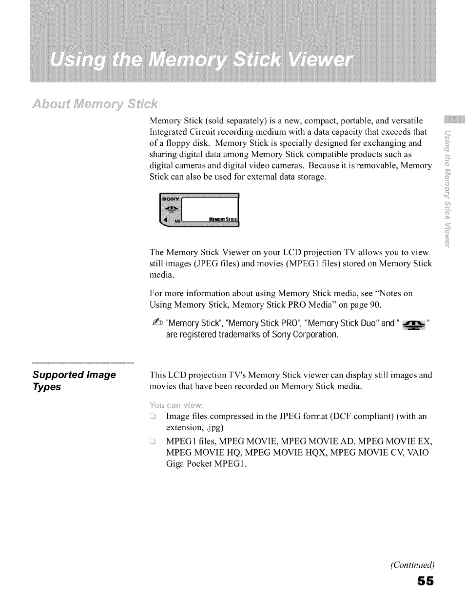 Are registered trademarks of sony corporation | Sony KFO50WE610 User Manual | Page 55 / 104