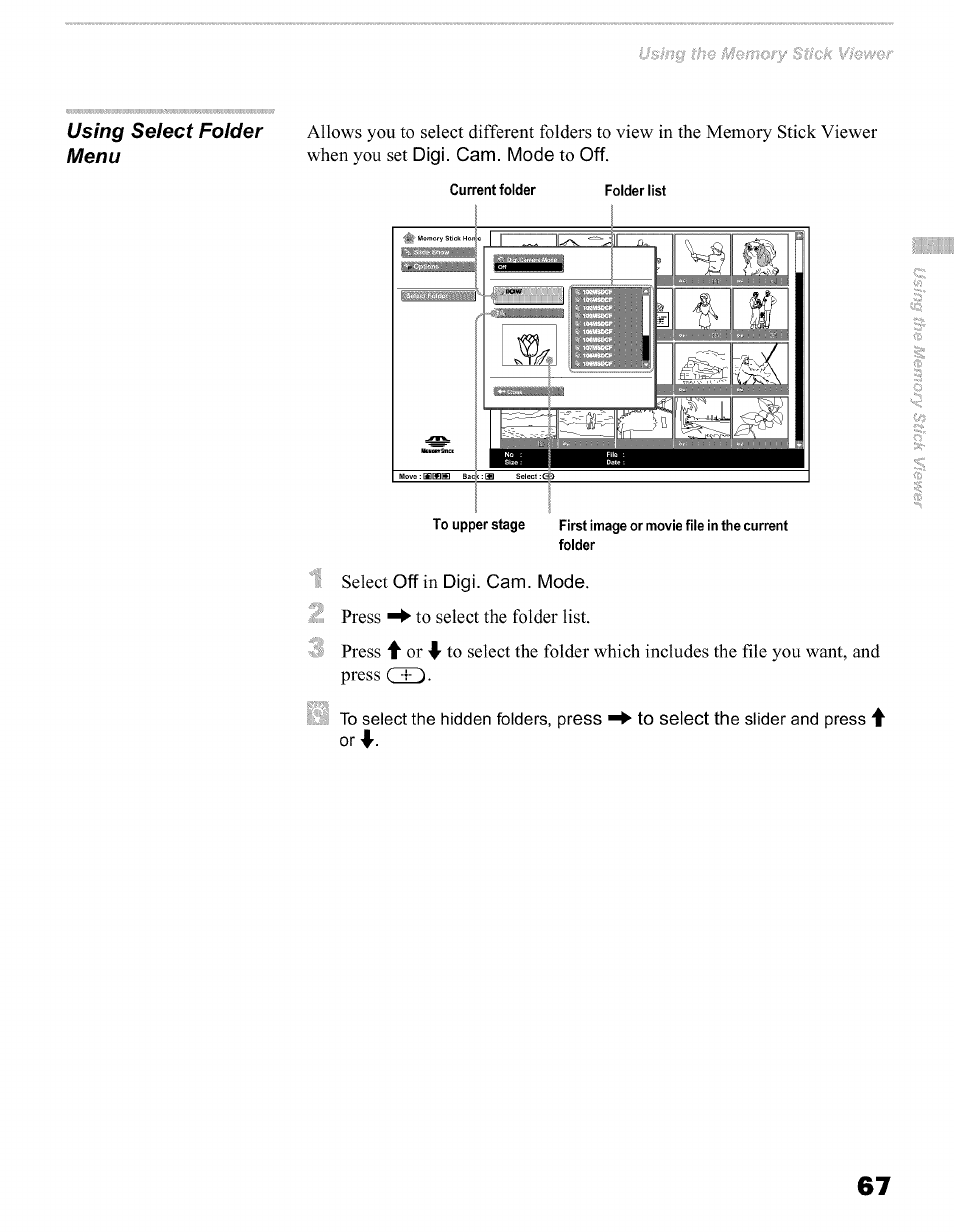 Select off in digi. cam. mode | Sony KFO50WE610 User Manual | Page 67 / 104