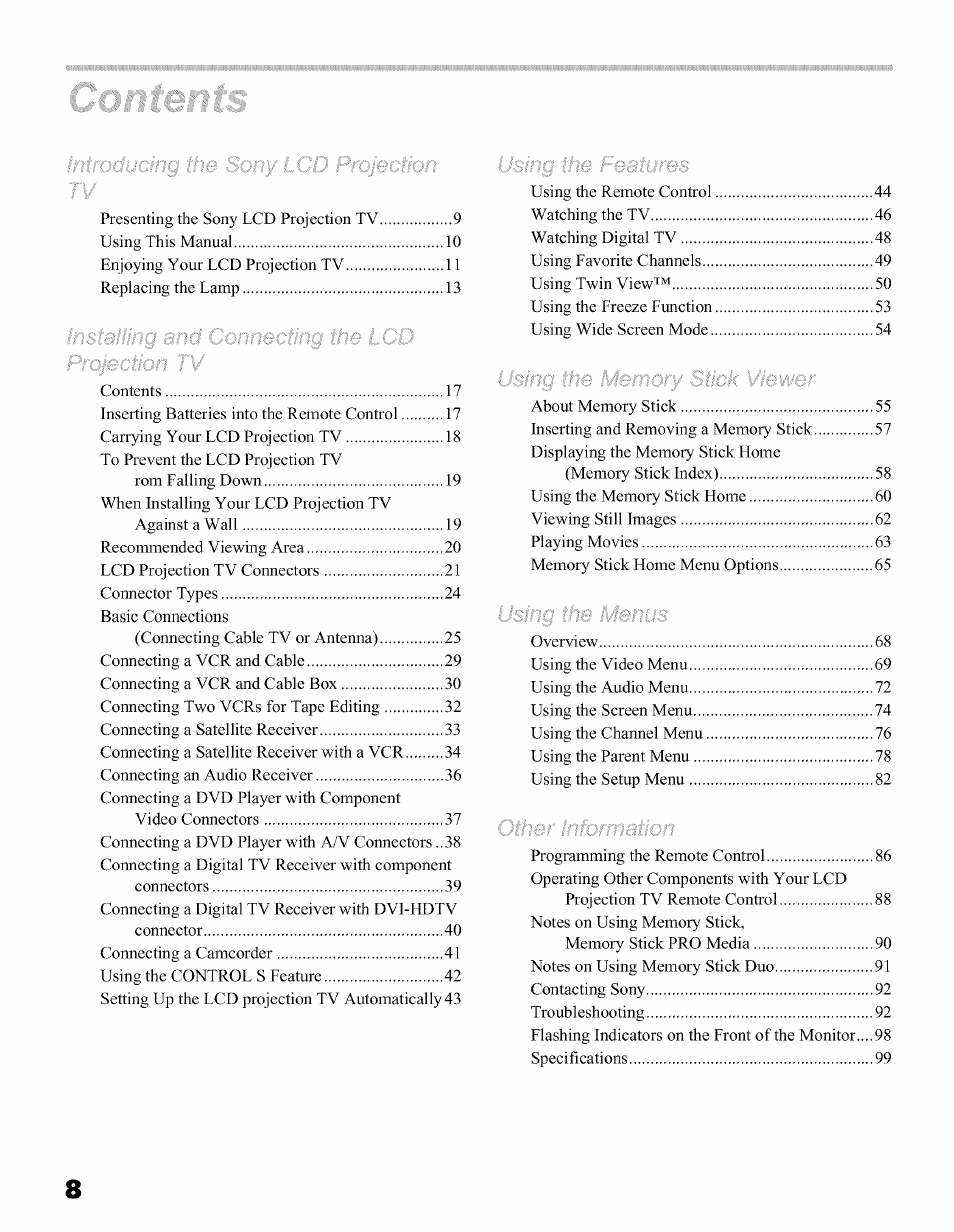 S-]y, Khiiius | Sony KFO50WE610 User Manual | Page 8 / 104