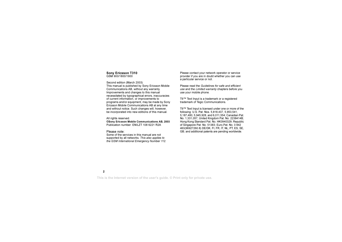 Sony T310 User Manual | Page 2 / 91