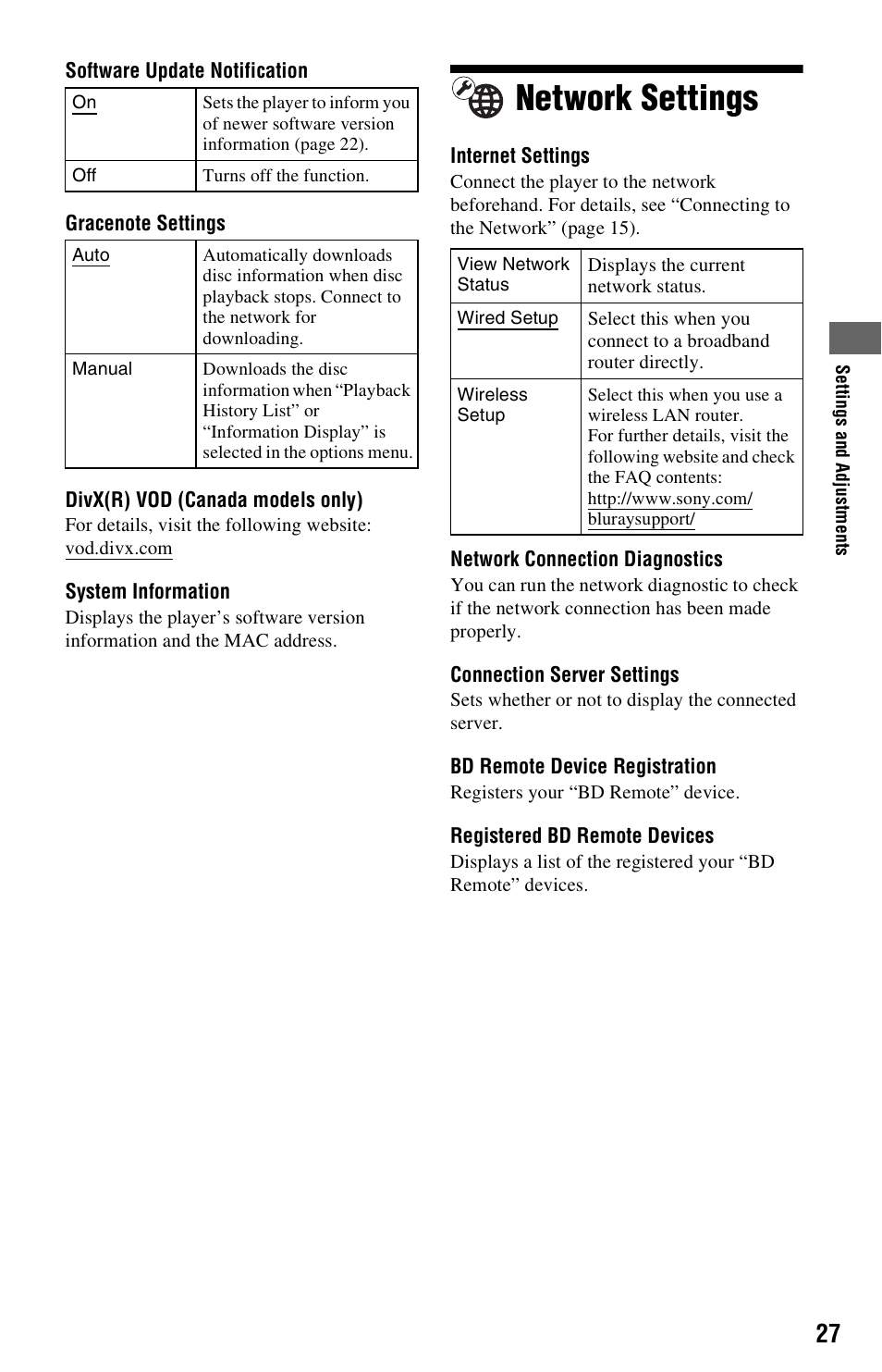 Network settings | Sony BDP-S770 User Manual | Page 27 / 39