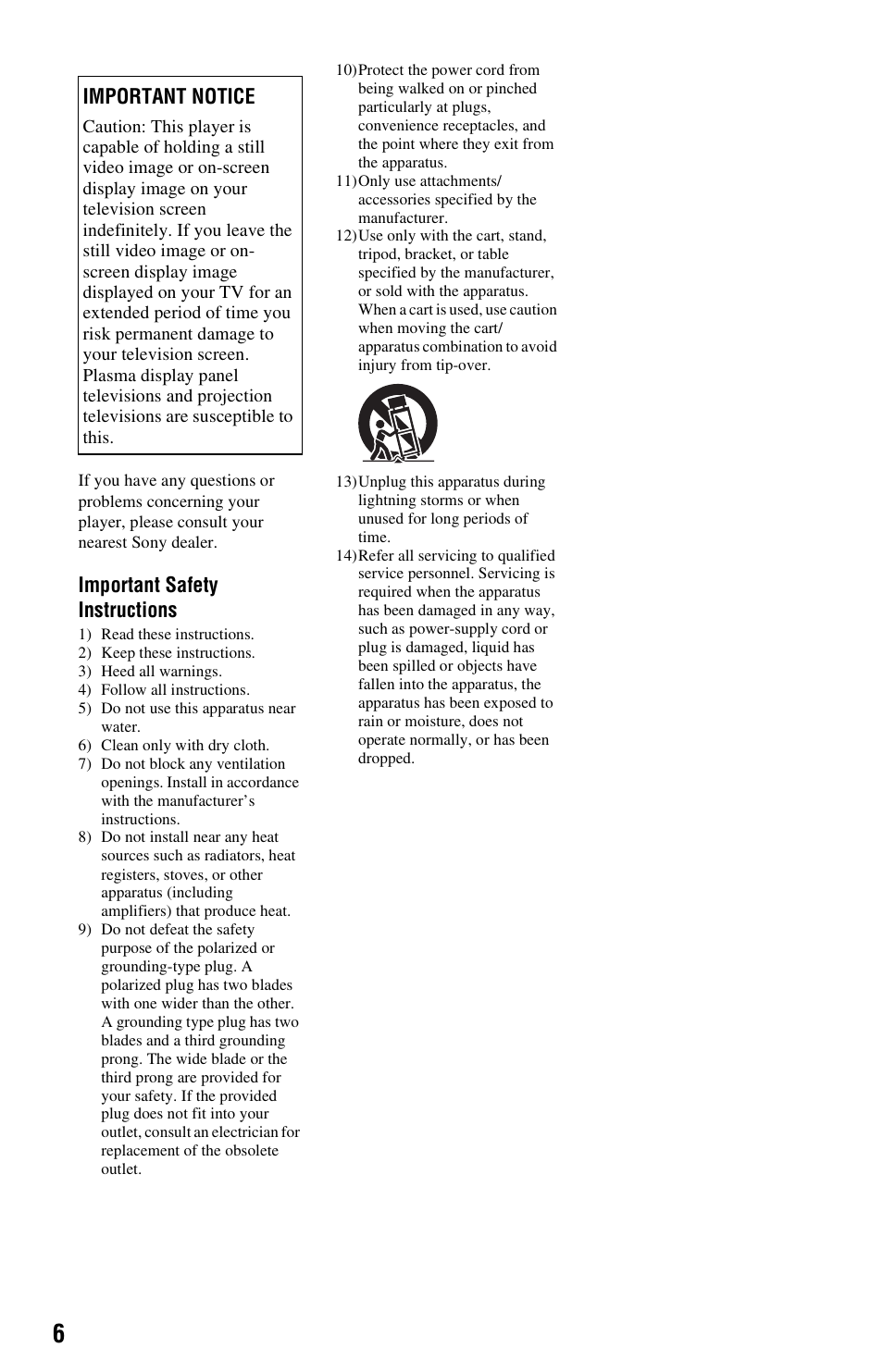Important safety instructions, Important notice | Sony BDP-S770 User Manual | Page 6 / 39