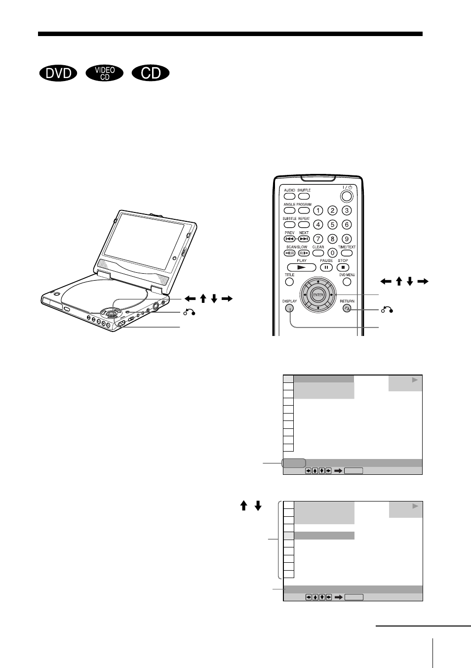 Using the control menu display | Sony DVP-F5 User Manual | Page 45 / 120