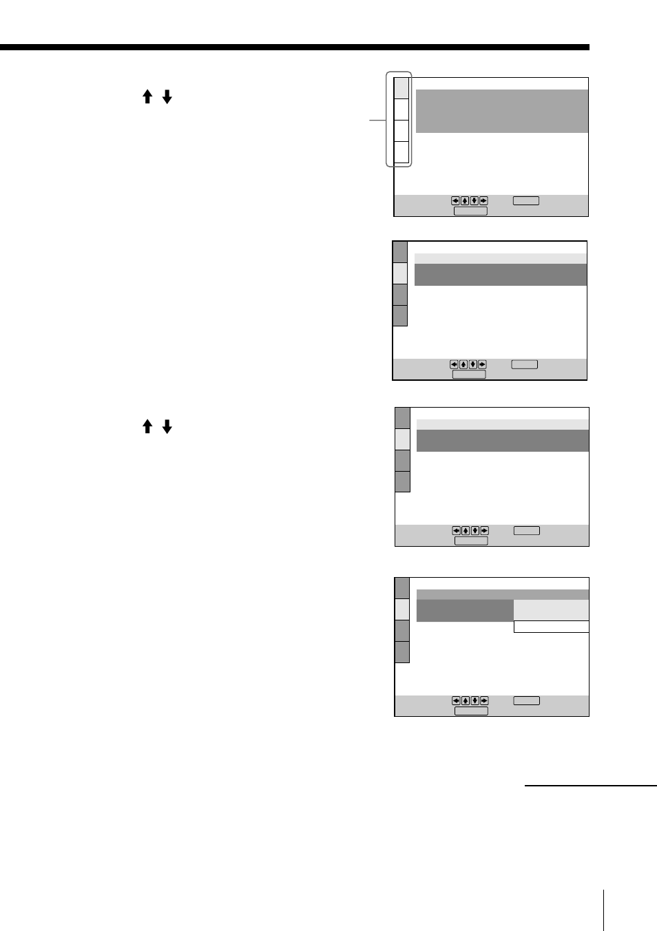 Select the main item you want using m/m, Press enter. the selected main item is highlighted, Select the item you want using m/m | Press enter | Sony DVP-F5 User Manual | Page 77 / 120