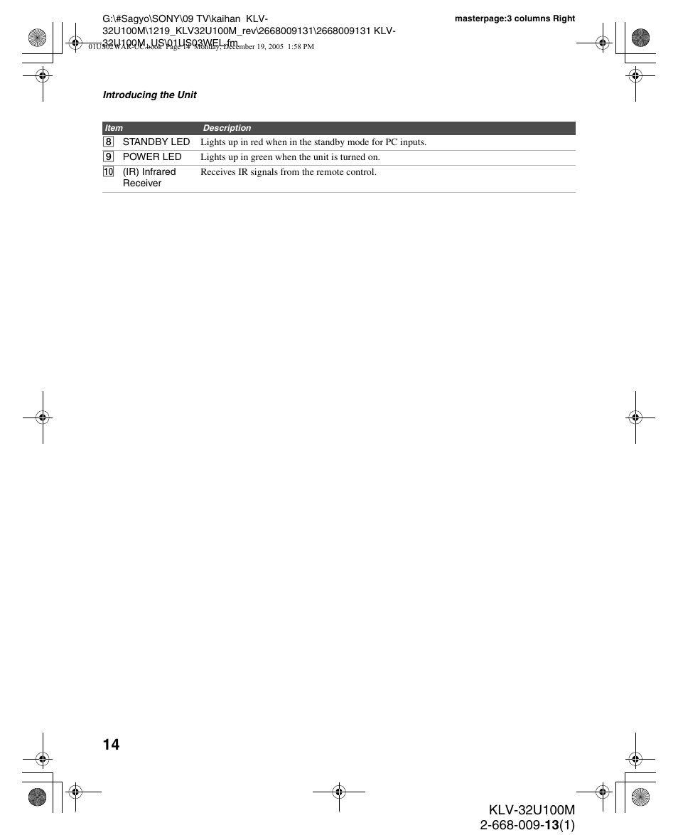 Sony KLV-40U100M User Manual | Page 14 / 48