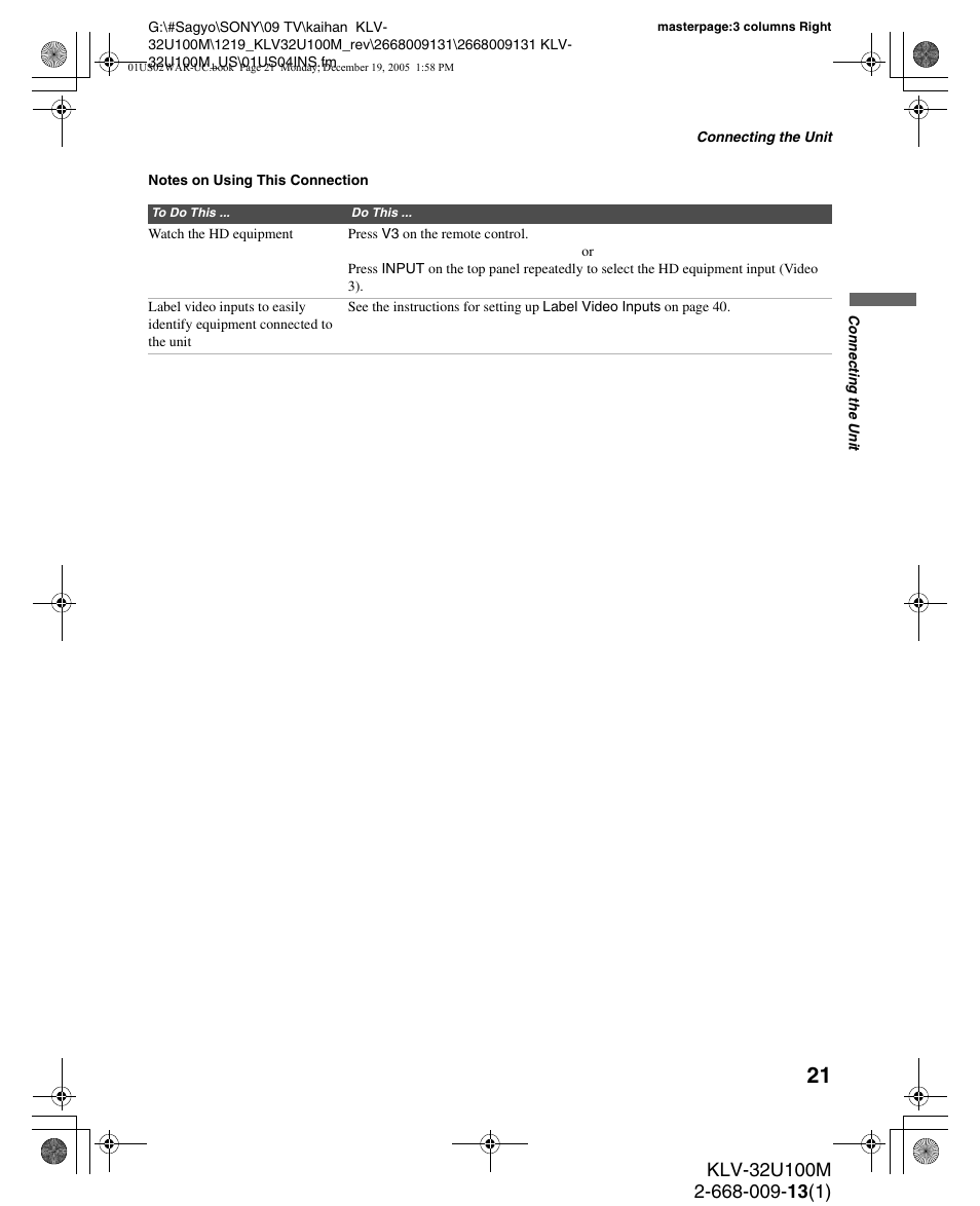 Sony KLV-40U100M User Manual | Page 21 / 48