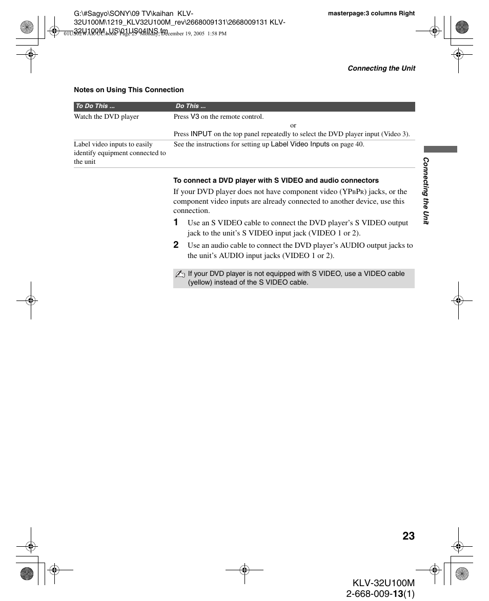 Sony KLV-40U100M User Manual | Page 23 / 48