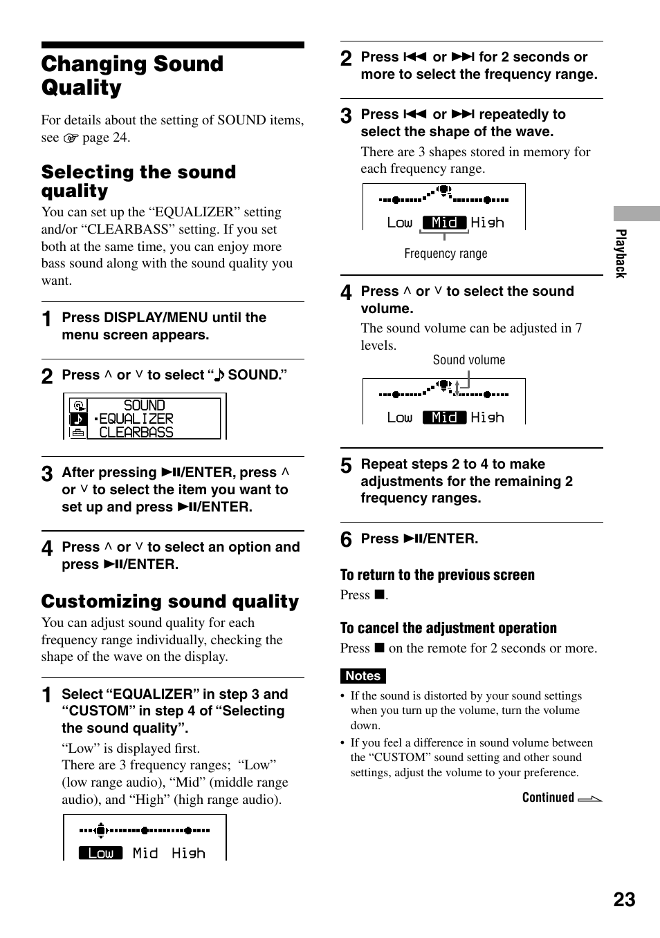 Changing sound quality, Selecting the sound quality, Customizing sound quality | Sony D-NE319 User Manual | Page 23 / 35