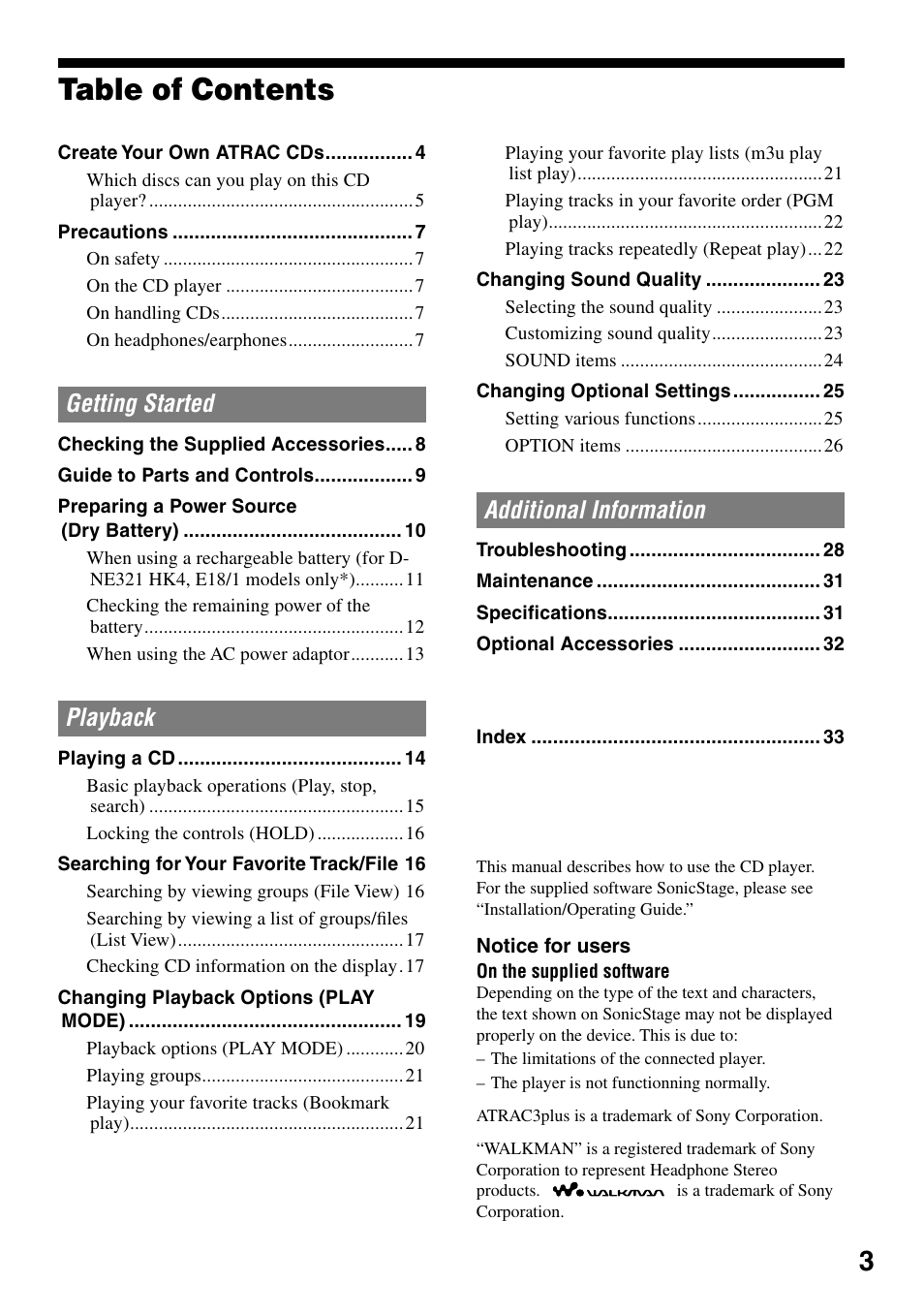 Sony D-NE319 User Manual | Page 3 / 35