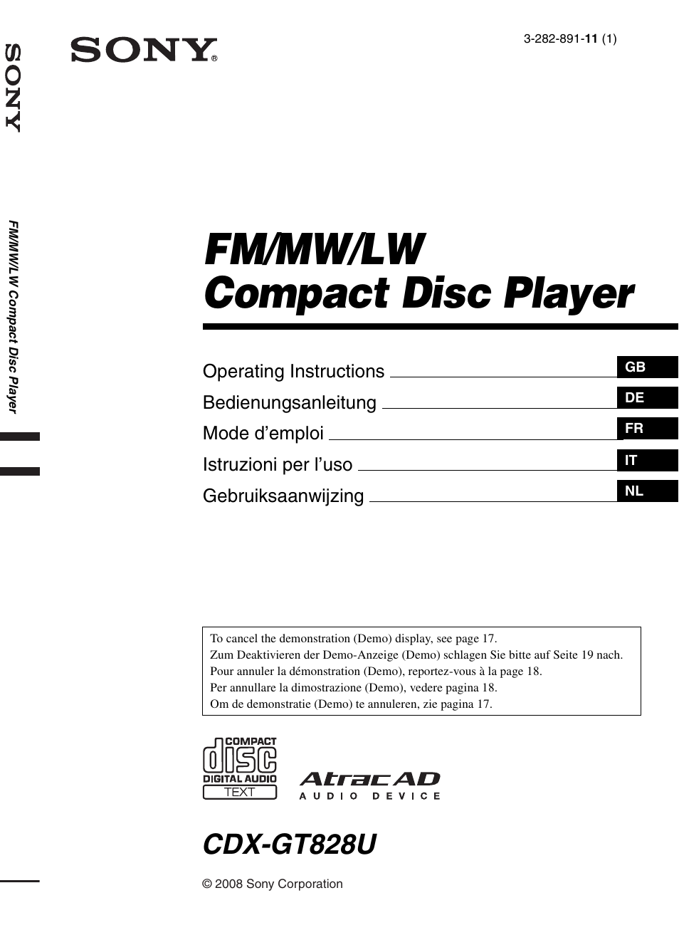 Sony CDX-GT828U User Manual | 140 pages