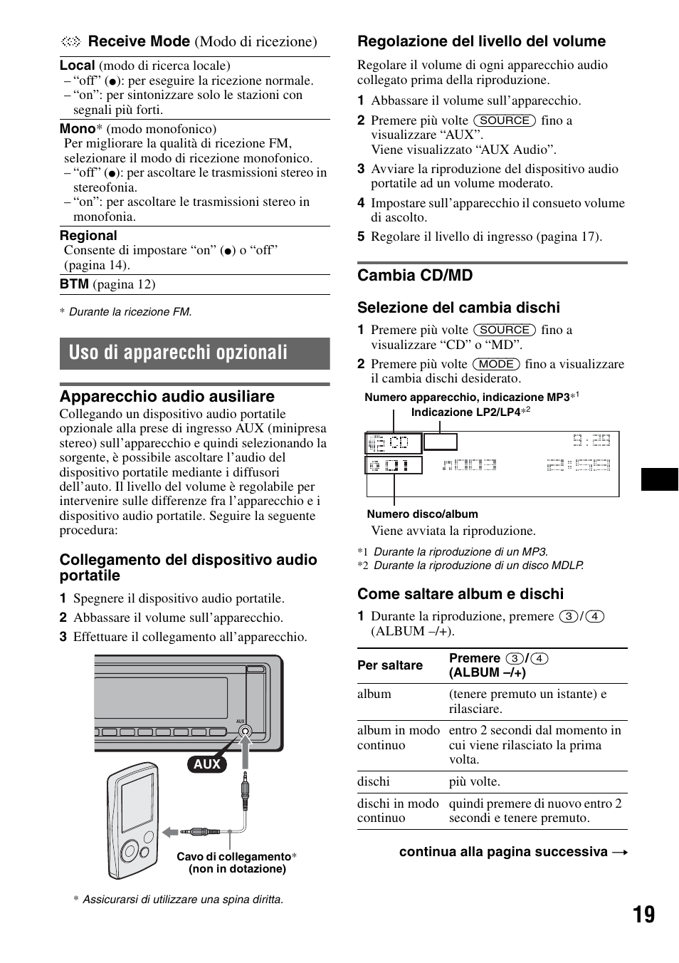 Uso di apparecchi opzionali, Apparecchio audio ausiliare, Cambia cd/md | Apparecchio audio ausiliare cambia cd/md | Sony CDX-GT828U User Manual | Page 103 / 140