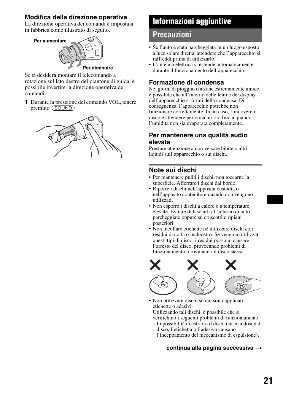 Informazioni aggiuntive, Precauzioni, Note sui dischi | Informazioni aggiuntive precauzioni | Sony CDX-GT828U User Manual | Page 105 / 140