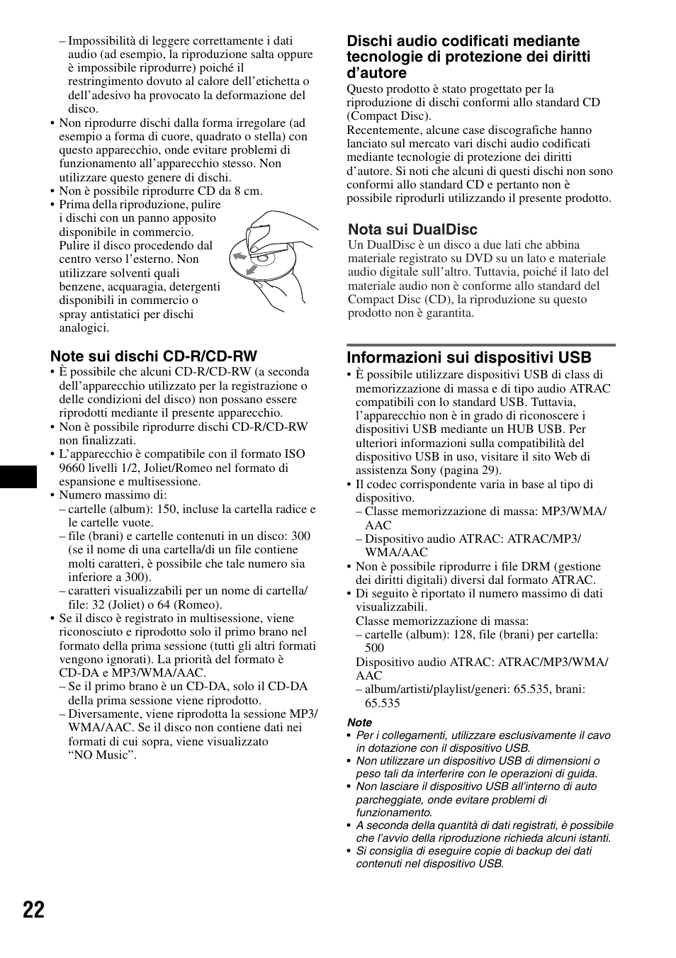 Informazioni sui dispositivi usb, Nota sui dualdisc | Sony CDX-GT828U User Manual | Page 106 / 140