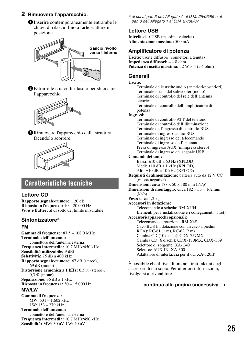 Caratteristiche tecniche | Sony CDX-GT828U User Manual | Page 109 / 140