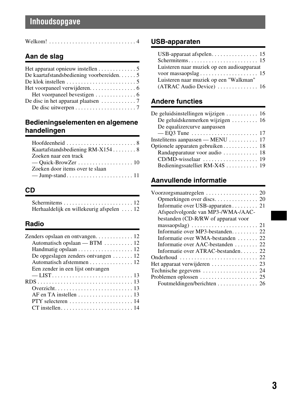 Inhoudsopgave | Sony CDX-GT828U User Manual | Page 115 / 140