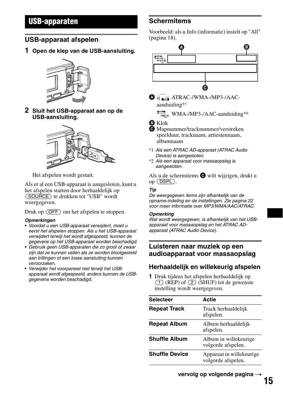 Usb-apparaten, Usb-apparaat afspelen, Schermitems | Sony CDX-GT828U User Manual | Page 127 / 140