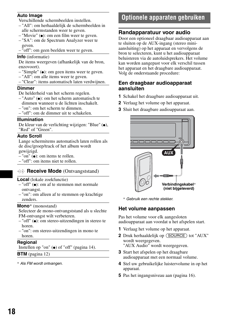 Optionele apparaten gebruiken, Randapparatuur voor audio | Sony CDX-GT828U User Manual | Page 130 / 140