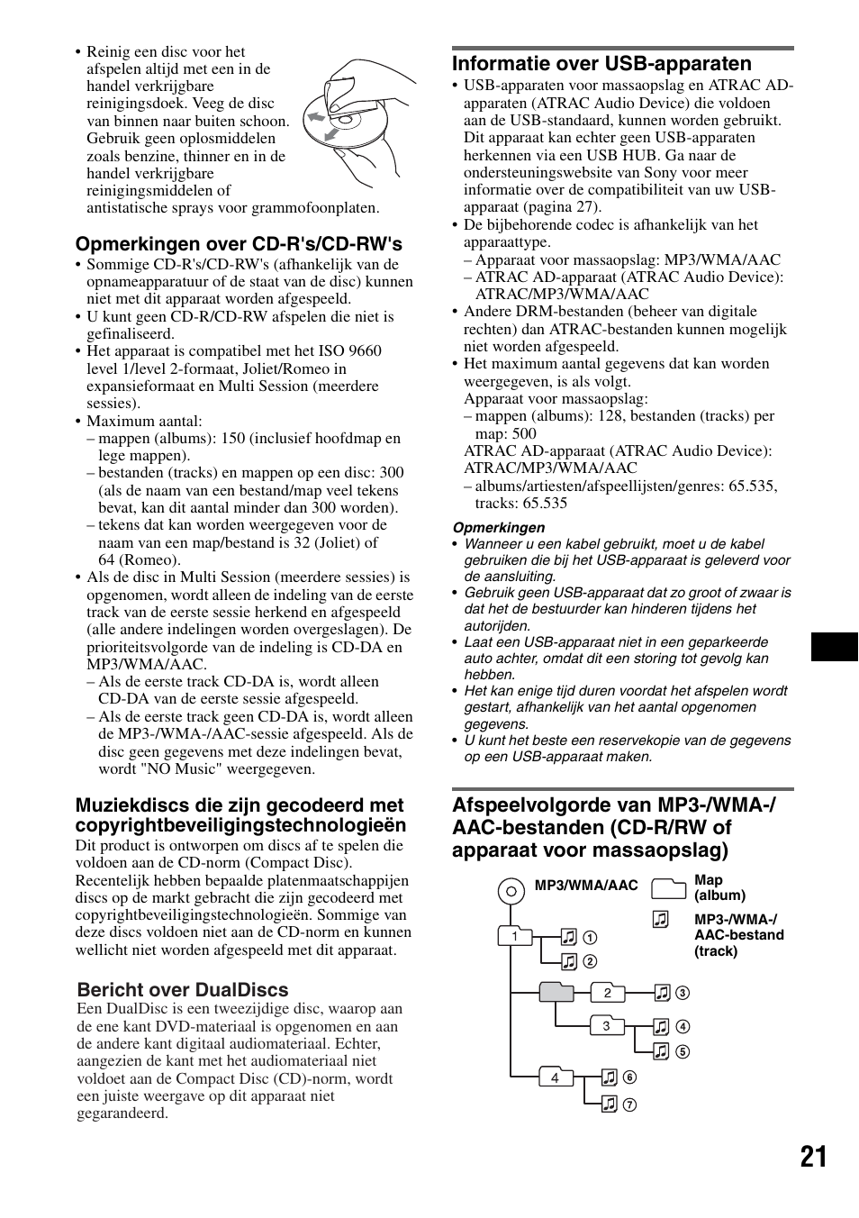 Informatie over usb-apparaten, Opmerkingen over cd-r's/cd-rw's, Bericht over dualdiscs | Sony CDX-GT828U User Manual | Page 133 / 140