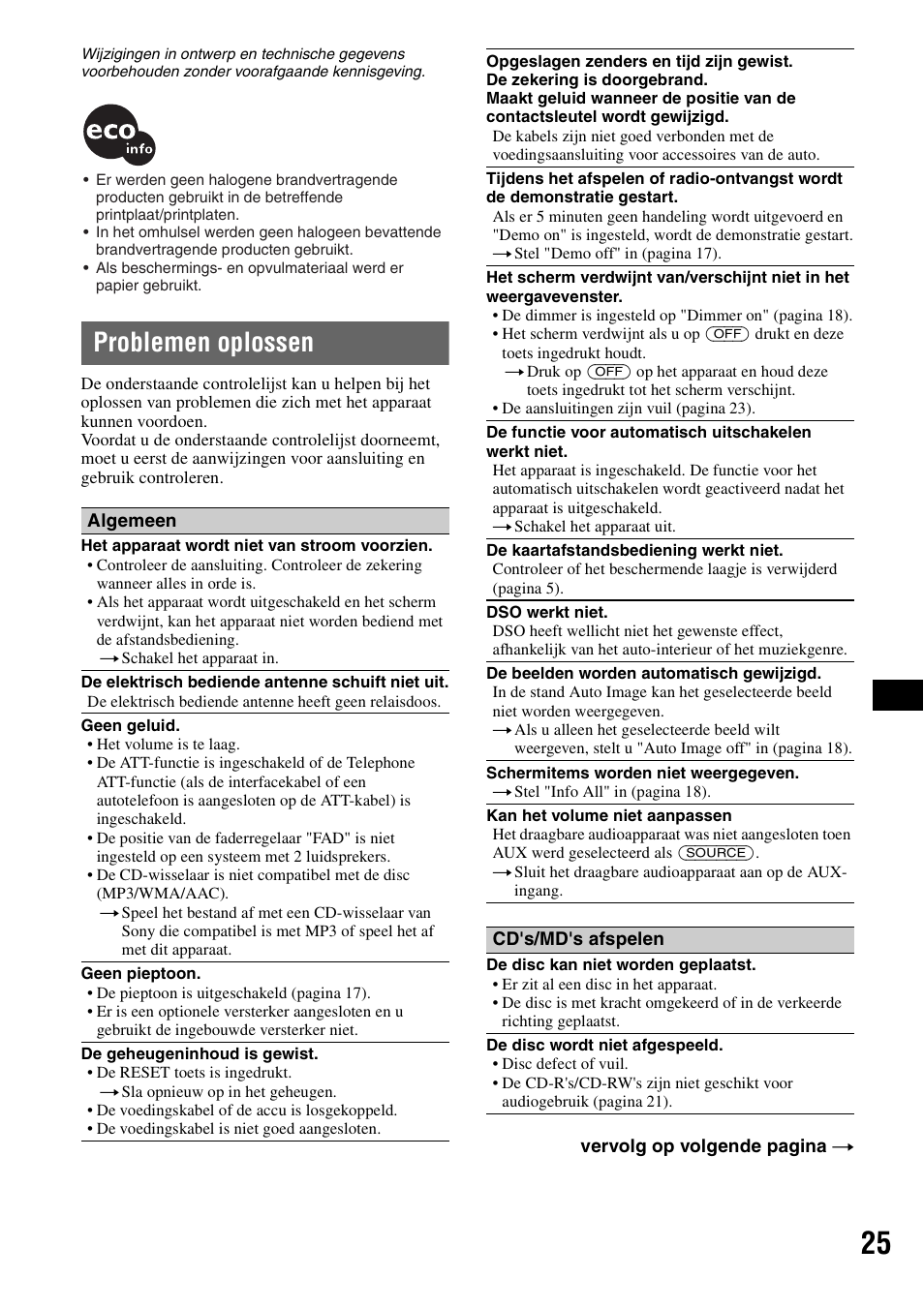 Problemen oplossen | Sony CDX-GT828U User Manual | Page 137 / 140