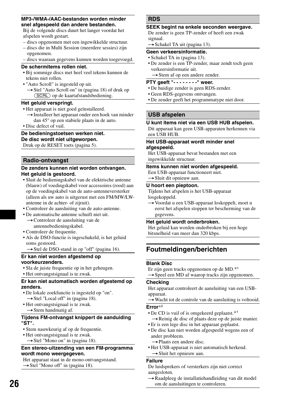 Foutmeldingen/berichten | Sony CDX-GT828U User Manual | Page 138 / 140