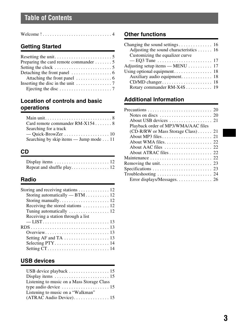 Sony CDX-GT828U User Manual | Page 3 / 140