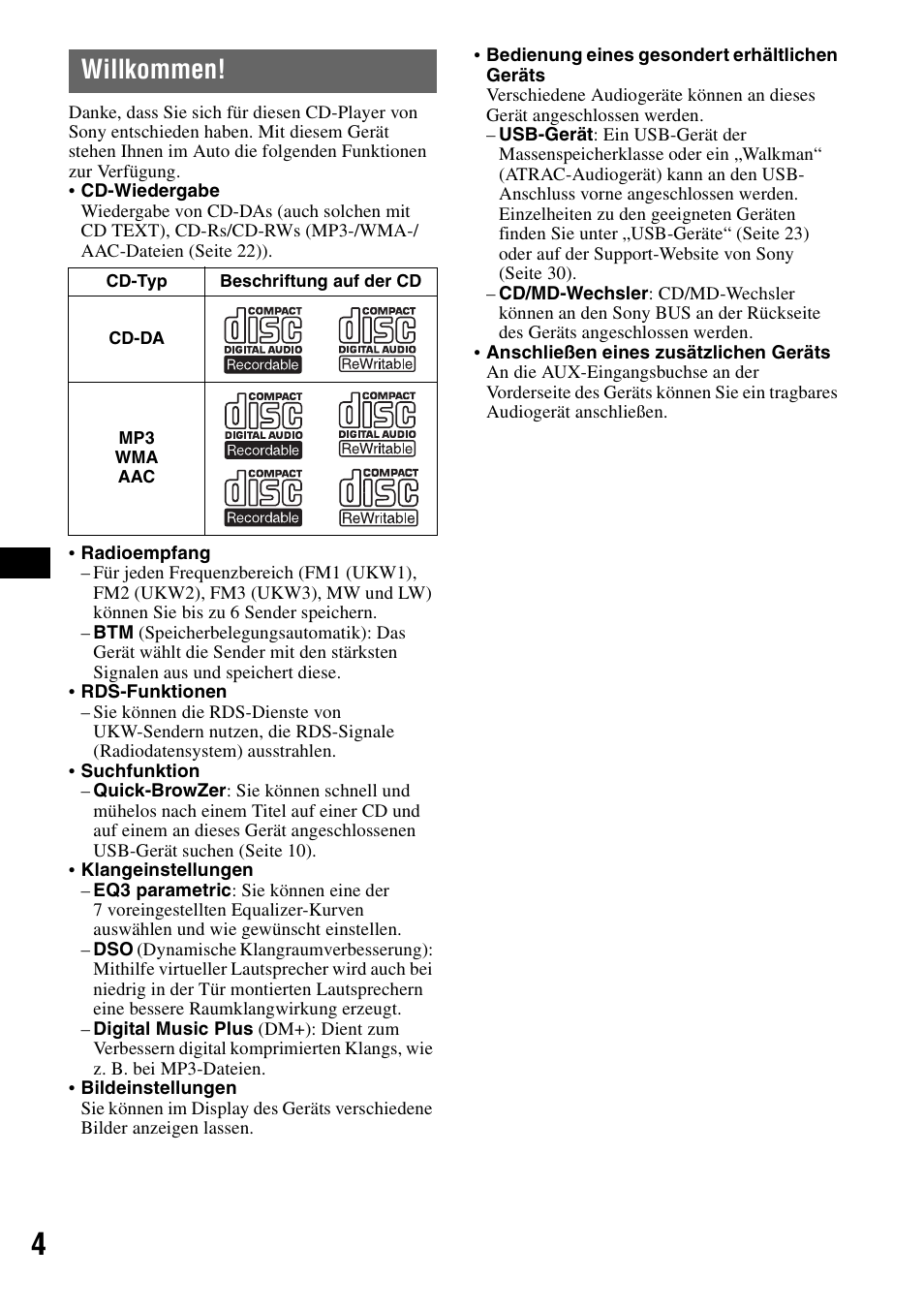 Willkommen | Sony CDX-GT828U User Manual | Page 30 / 140