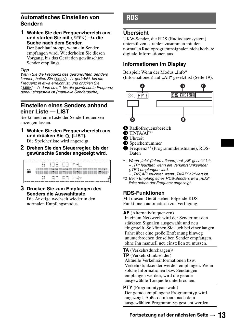 Automatisches einstellen von sendern, Einstellen eines senders anhand einer liste - list, Übersicht | List | Sony CDX-GT828U User Manual | Page 39 / 140