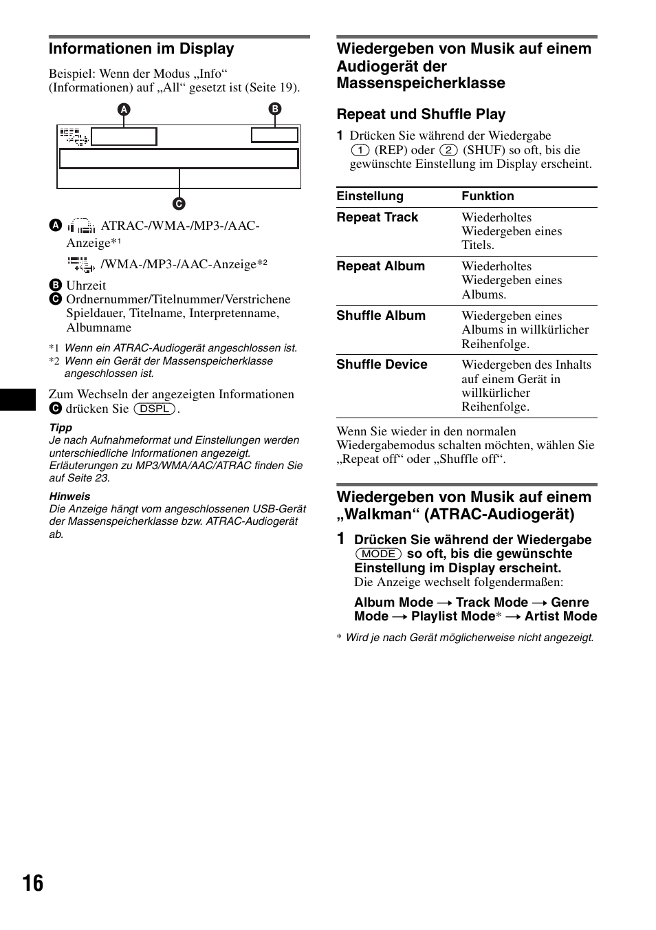 Informationen im display | Sony CDX-GT828U User Manual | Page 42 / 140