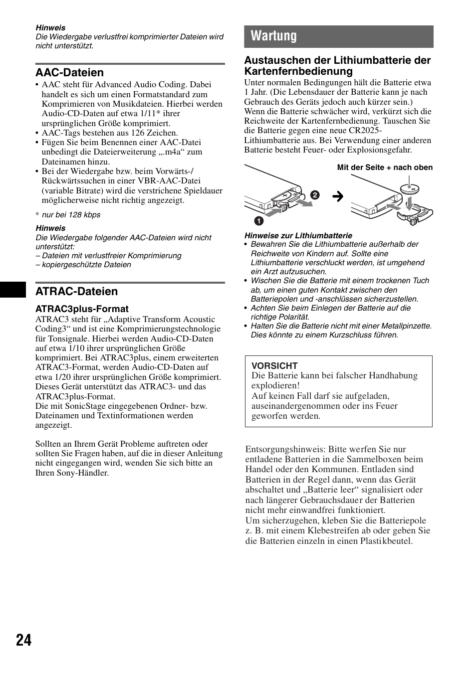 Aac-dateien, Atrac-dateien, Wartung | Aac-dateien atrac-dateien | Sony CDX-GT828U User Manual | Page 50 / 140