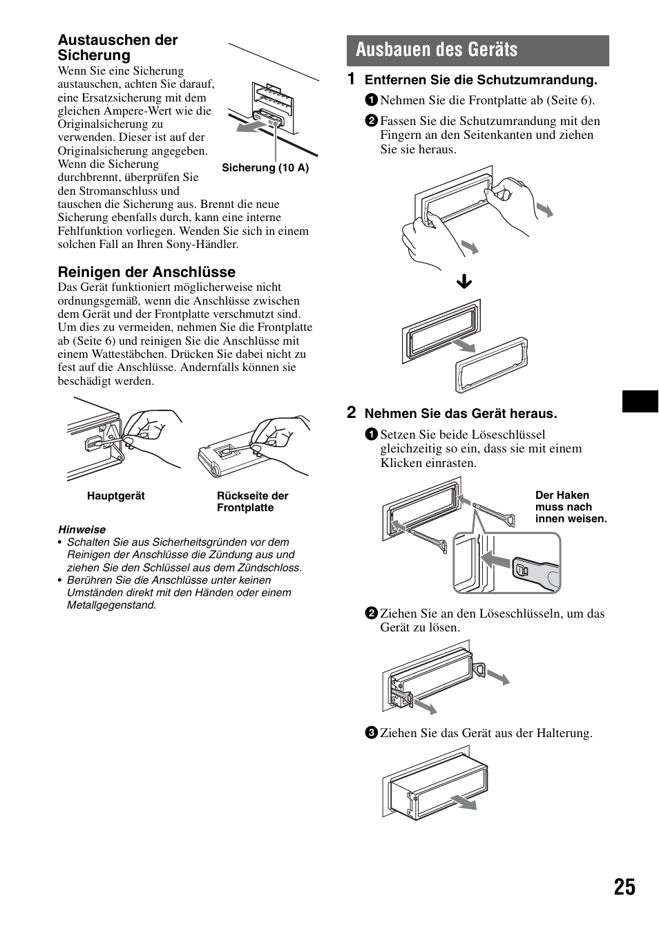 Ausbauen des geräts | Sony CDX-GT828U User Manual | Page 51 / 140