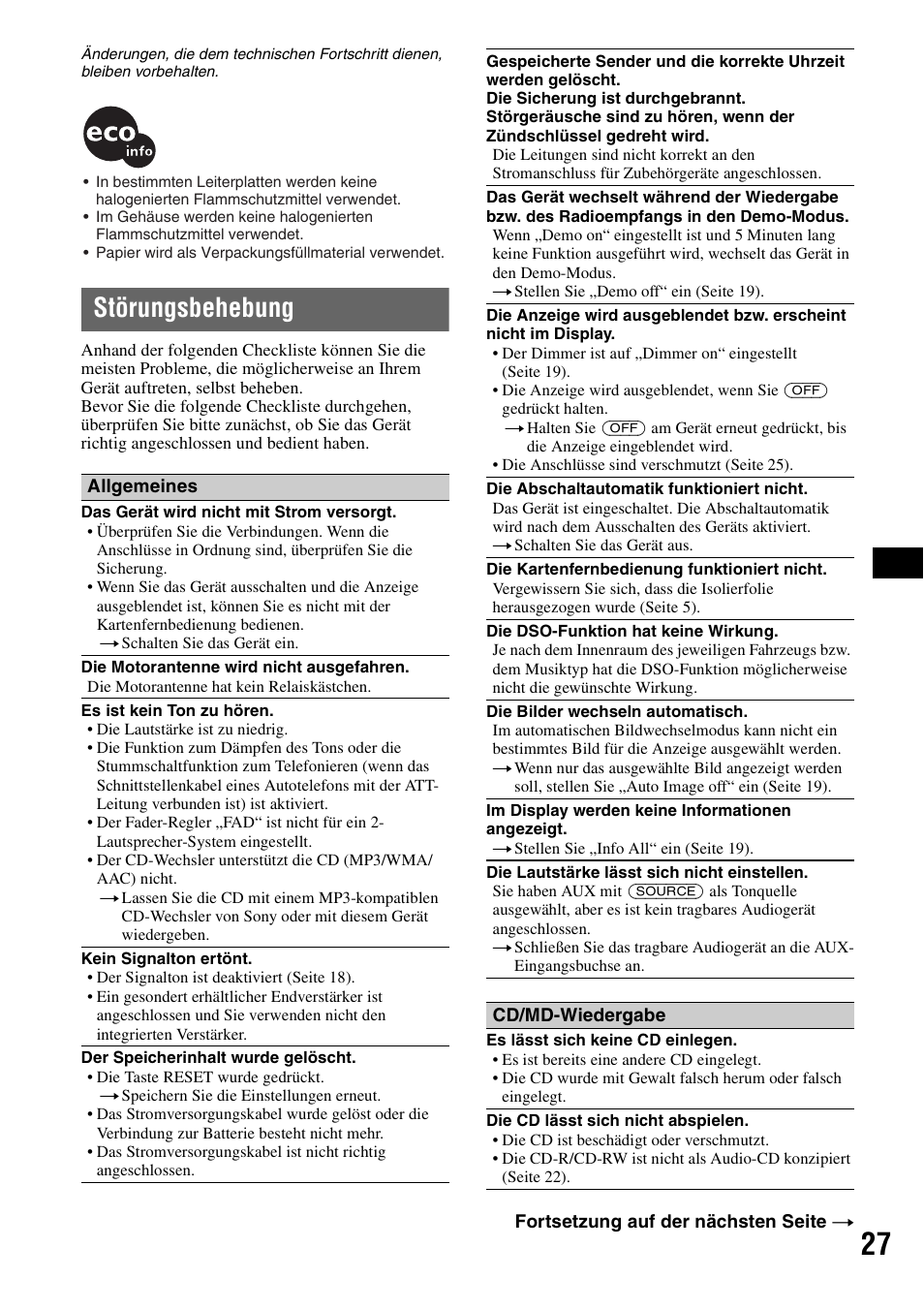 Störungsbehebung | Sony CDX-GT828U User Manual | Page 53 / 140