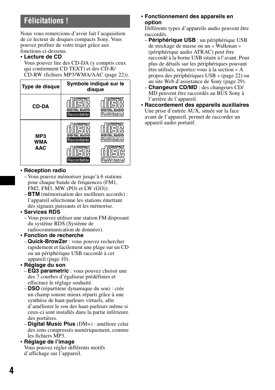 Félicitations | Sony CDX-GT828U User Manual | Page 60 / 140