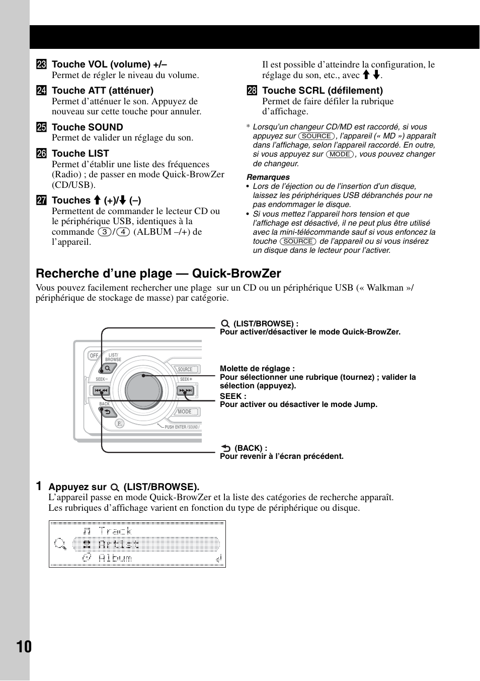 Recherche d’une plage - quick-browzer, Recherche d’une plage, Quick-browzer | Recherche d’une plage — quick-browzer | Sony CDX-GT828U User Manual | Page 66 / 140