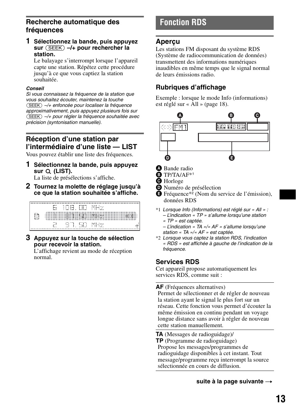 Recherche automatique des fréquences, Fonction rds, Aperçu | Sony CDX-GT828U User Manual | Page 69 / 140