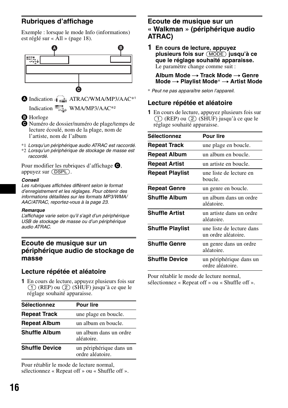 Rubriques d’affichage | Sony CDX-GT828U User Manual | Page 72 / 140