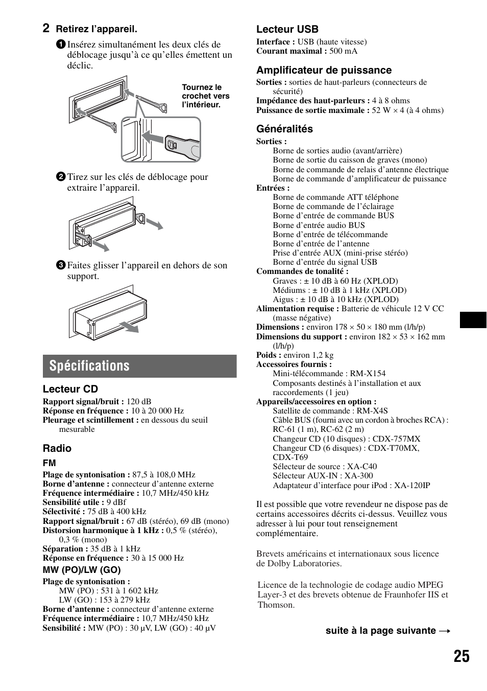 Spécifications | Sony CDX-GT828U User Manual | Page 81 / 140