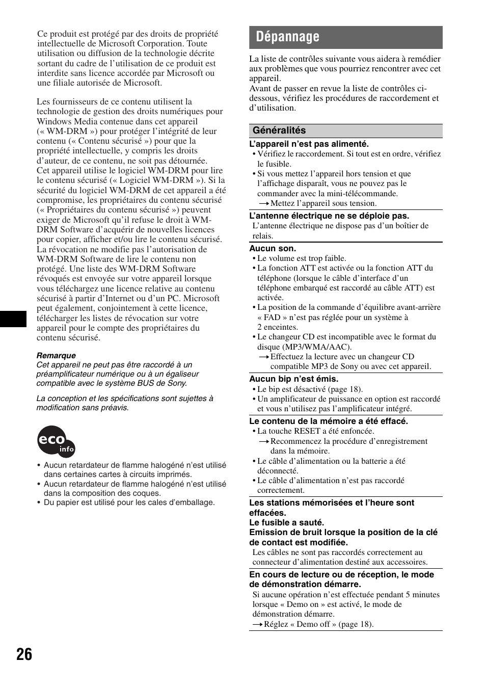 Dépannage | Sony CDX-GT828U User Manual | Page 82 / 140