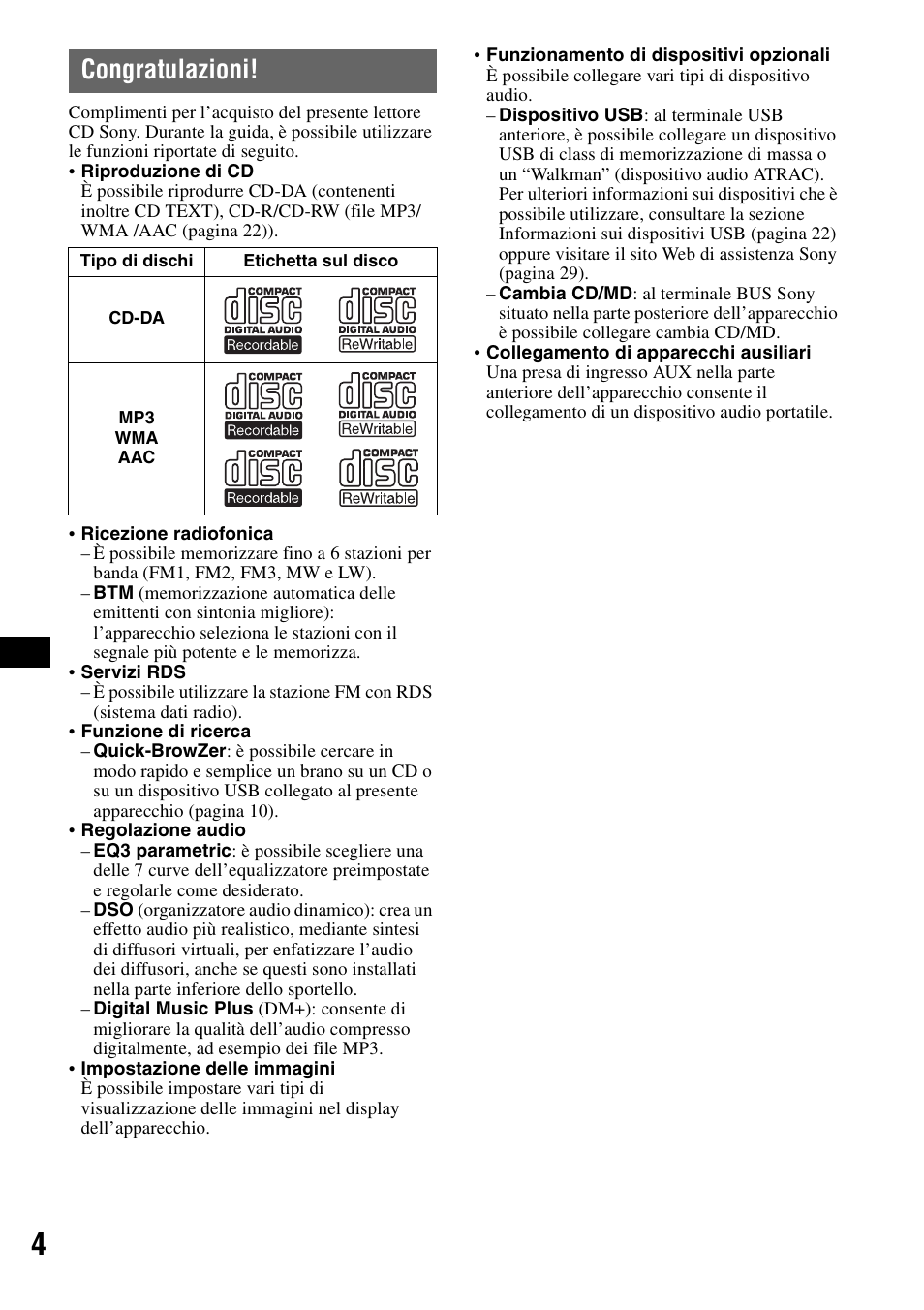 Congratulazioni | Sony CDX-GT828U User Manual | Page 88 / 140