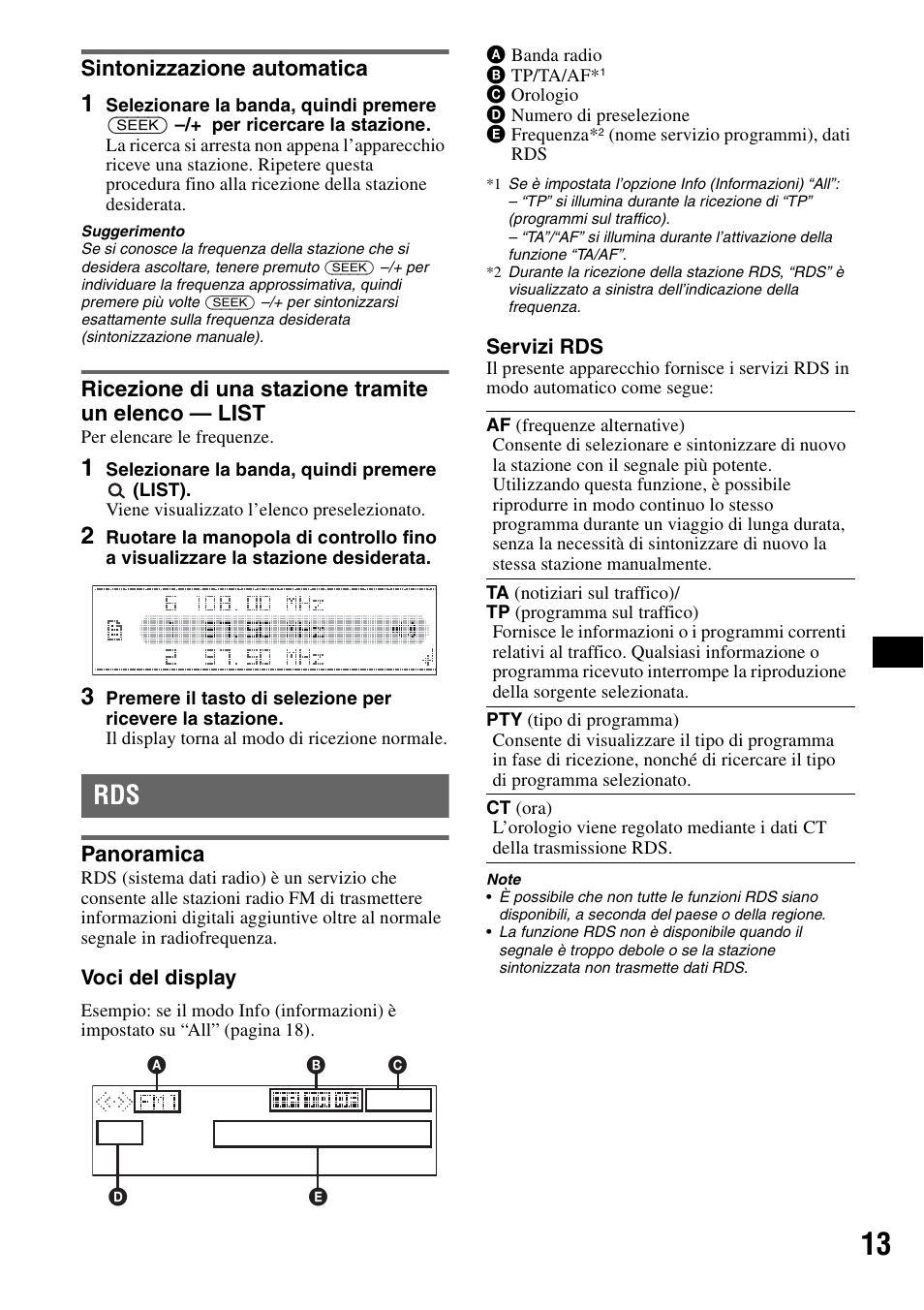 Sintonizzazione automatica, Ricezione di una stazione tramite un elenco - list, Panoramica | List | Sony CDX-GT828U User Manual | Page 97 / 140