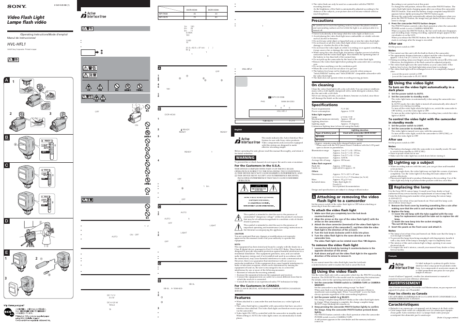 Sony HVL-HFL1 User Manual | 2 pages