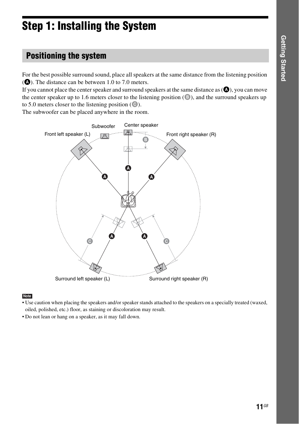 Step 1: installing the system, Positioning the system | Sony DAV-DZ280 User Manual | Page 11 / 104