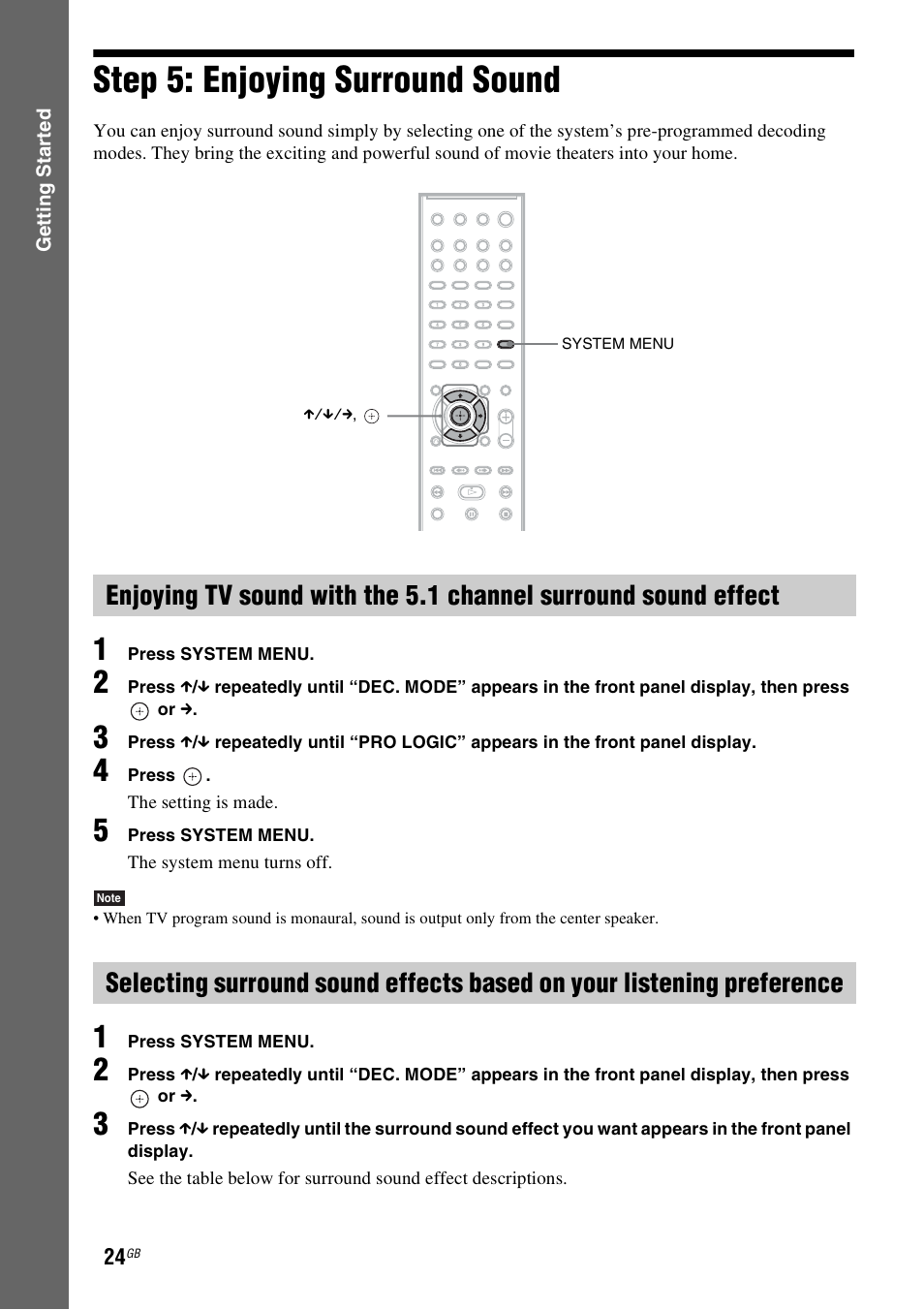 Step 5: enjoying surround sound, Step 5: enjoying surround, Sound | Sony DAV-DZ280 User Manual | Page 24 / 104