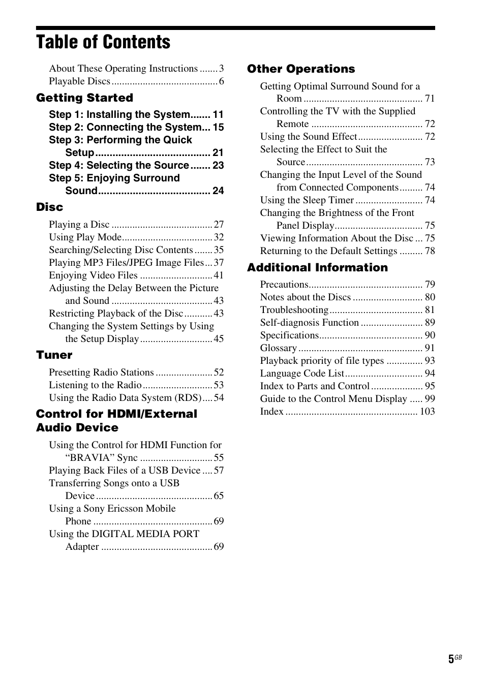 Sony DAV-DZ280 User Manual | Page 5 / 104