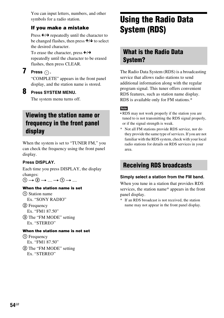Using the radio data system (rds), What is the radio data system, Receiving rds broadcasts | Sony DAV-DZ280 User Manual | Page 54 / 104